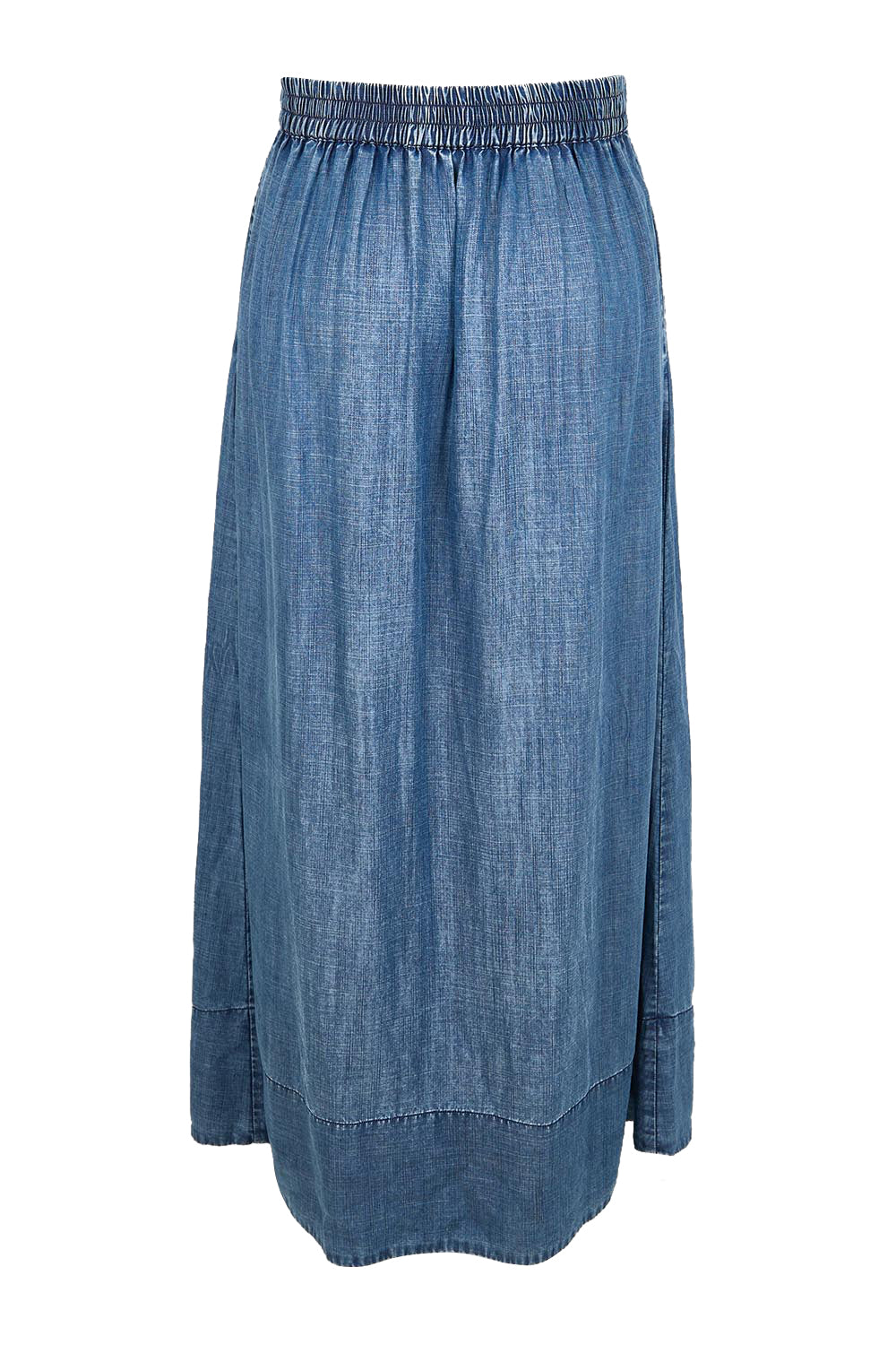 Product shot of the Perfect Day Pleat Detail Lyocell Maxi Skirt – Denim in colour Denim, from the back