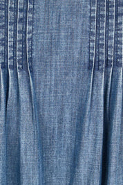 Product shot of the Perfect Day Pleat Detail Lyocell Maxi Skirt – Denim in colour Denim, showing detail