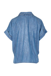 Product shot of the Perfect Day Lyocell Popover Shirt – Denim in colour Denim, from the back