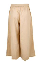 Product shot of the Take Me Anywhere Linen Cotton Wide Leg Pants – Wheat in colour Wheat, from the back