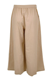 Product shot of the Take Me Anywhere Linen Cotton Wide Leg Pants – Wheat in colour Wheat, from the back