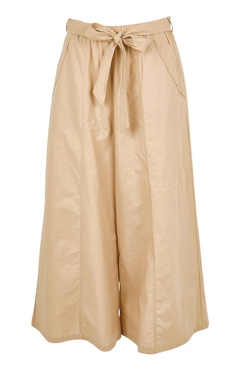 Product shot of the Take Me Anywhere Linen Cotton Wide Leg Pants – Wheat in colour Wheat, from the front