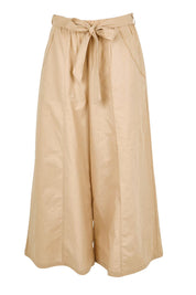 Product shot of the Take Me Anywhere Linen Cotton Wide Leg Pants – Wheat in colour Wheat, from the front