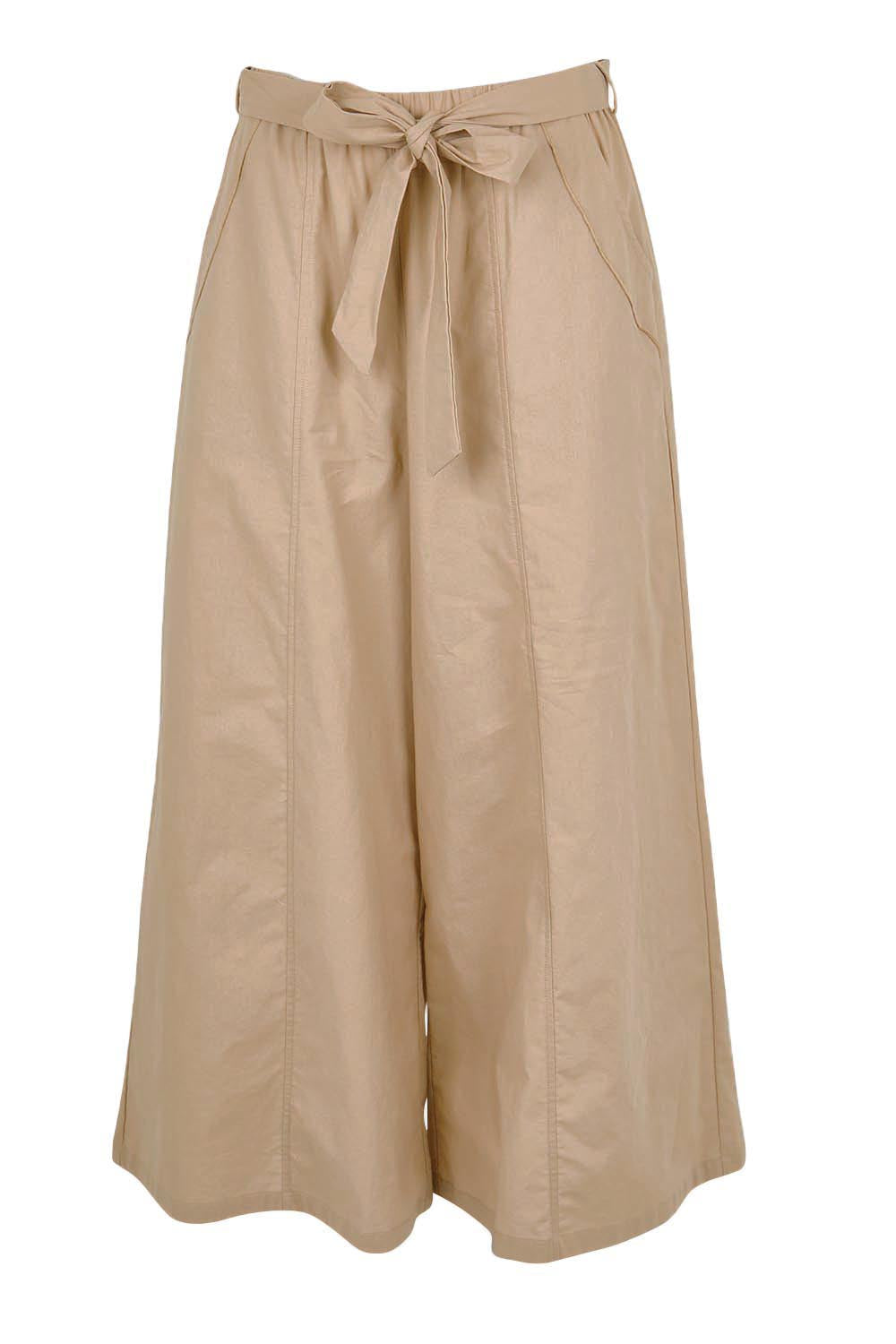 Product shot of the Take Me Anywhere Linen Cotton Wide Leg Pants – Wheat in colour Wheat, from the front