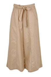 Product shot of the Take Me Anywhere Linen Cotton Wide Leg Pants – Wheat in colour Wheat, from the front