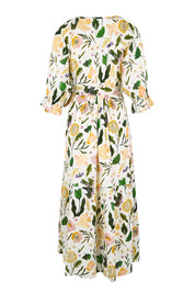 Product shot of the Frill of Birds Cotton Wrap Dress - Birdfleur in colour Birdfleur, from the back
