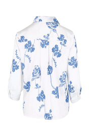 Product shot of the Floral Affair Embroidered Shirt – Bluewhite in colour Bluewhite, from the back