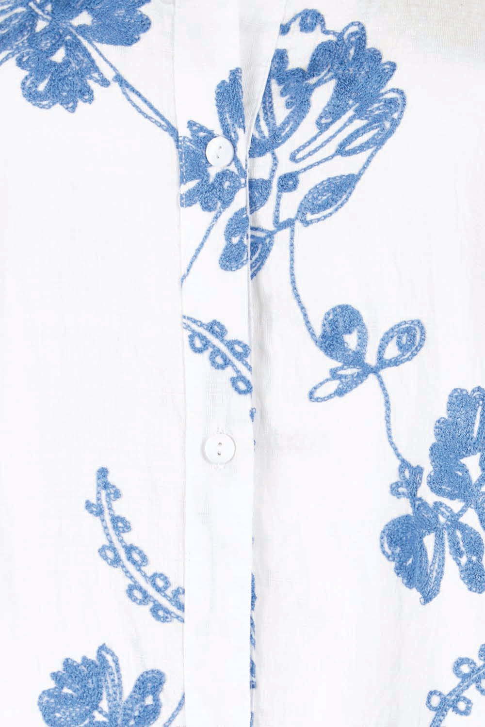 Product shot of the Floral Affair Embroidered Shirt – Bluewhite in colour Bluewhite, showing detail