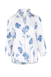 Product shot of the Floral Affair Embroidered Shirt – Bluewhite in colour Bluewhite, from the front