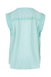 Product shot of the Cute As A Button Fringed Tank – Mint in colour Mint, from the back