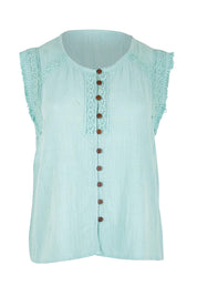 Product shot of the Cute As A Button Fringed Tank – Mint in colour Mint, from the front