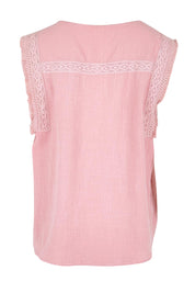 Product shot of the Cute As A Button Fringed Tank – Rose in colour Rose, from the back