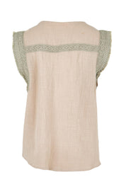 Product shot of the Cute As A Button Fringed Tank – Stone in colour Stone, from the back