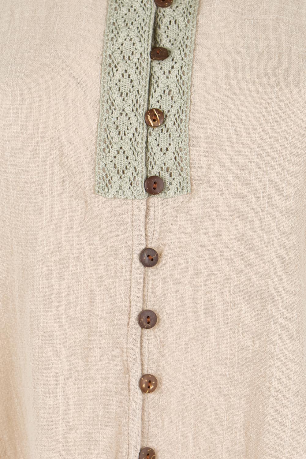 Product shot of the Cute As A Button Fringed Tank – Stone in colour Stone, showing detail