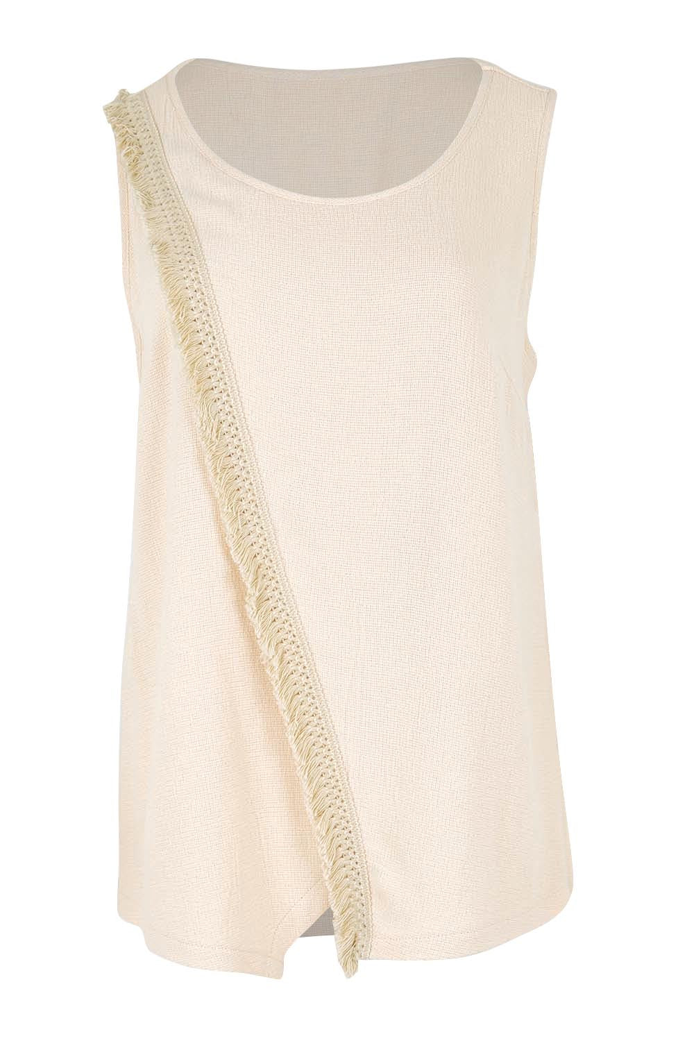 Product shot of the Summer Daze Linen Blend Knit Tank – Sand in colour Sand, from the front
