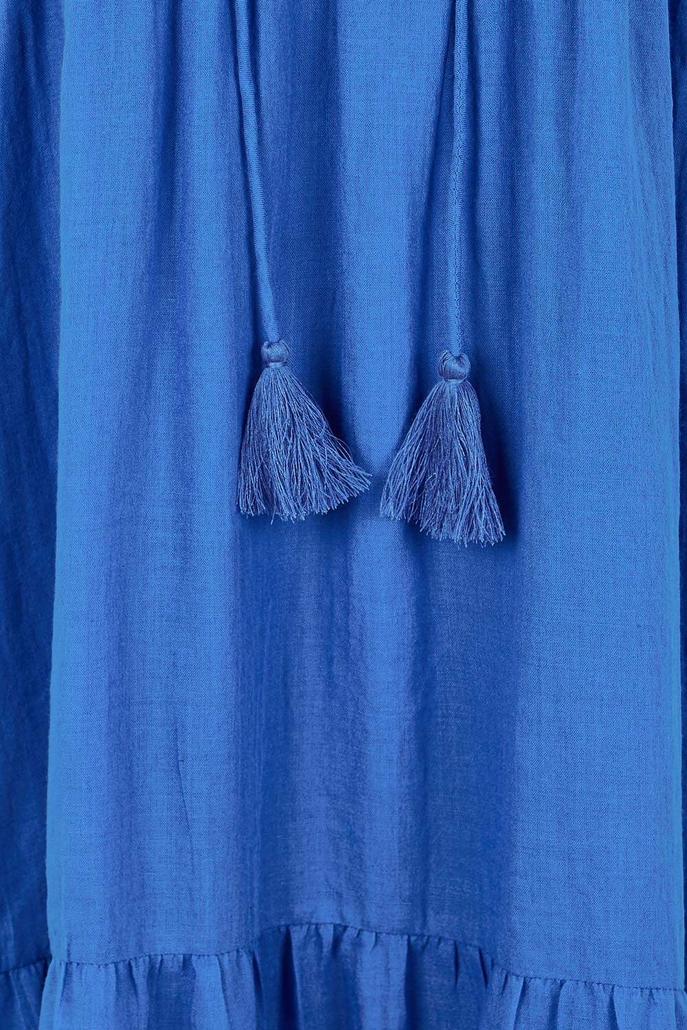 Product shot of the Summer Sun Cotton Maxi Dress – Cornflower in colour Cornflower, showing detail
