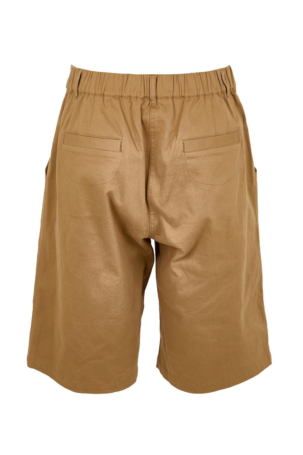 Product shot of the Want You In My Life Long Line Shorts – Camel in colour Camel, from the back