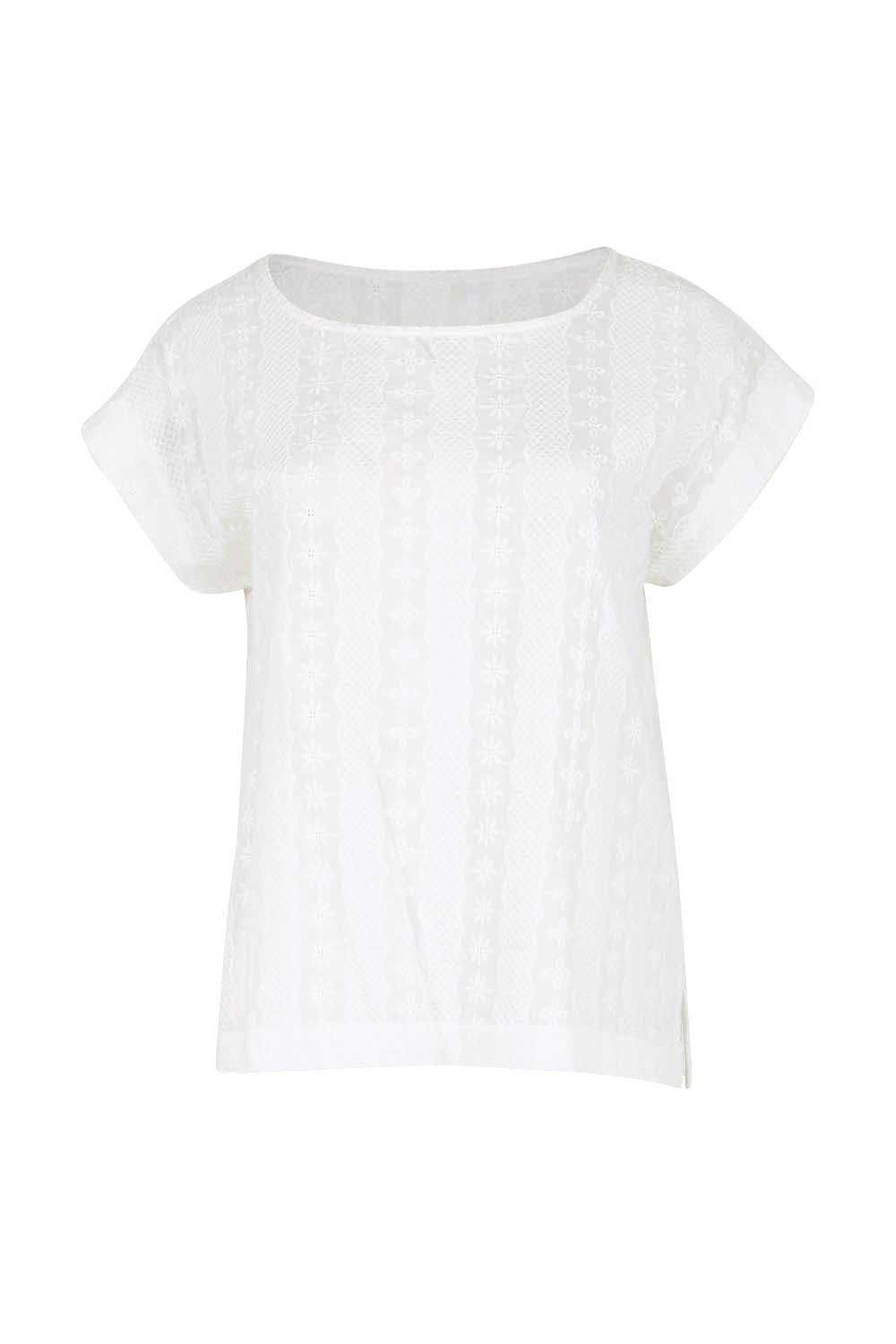 Product shot of the Morning Light Cotton Top – White in colour White, from the front