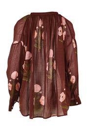 Product shot of the I Can Buy Myself Flowers Blouse – Wine in colour Wine, from the back