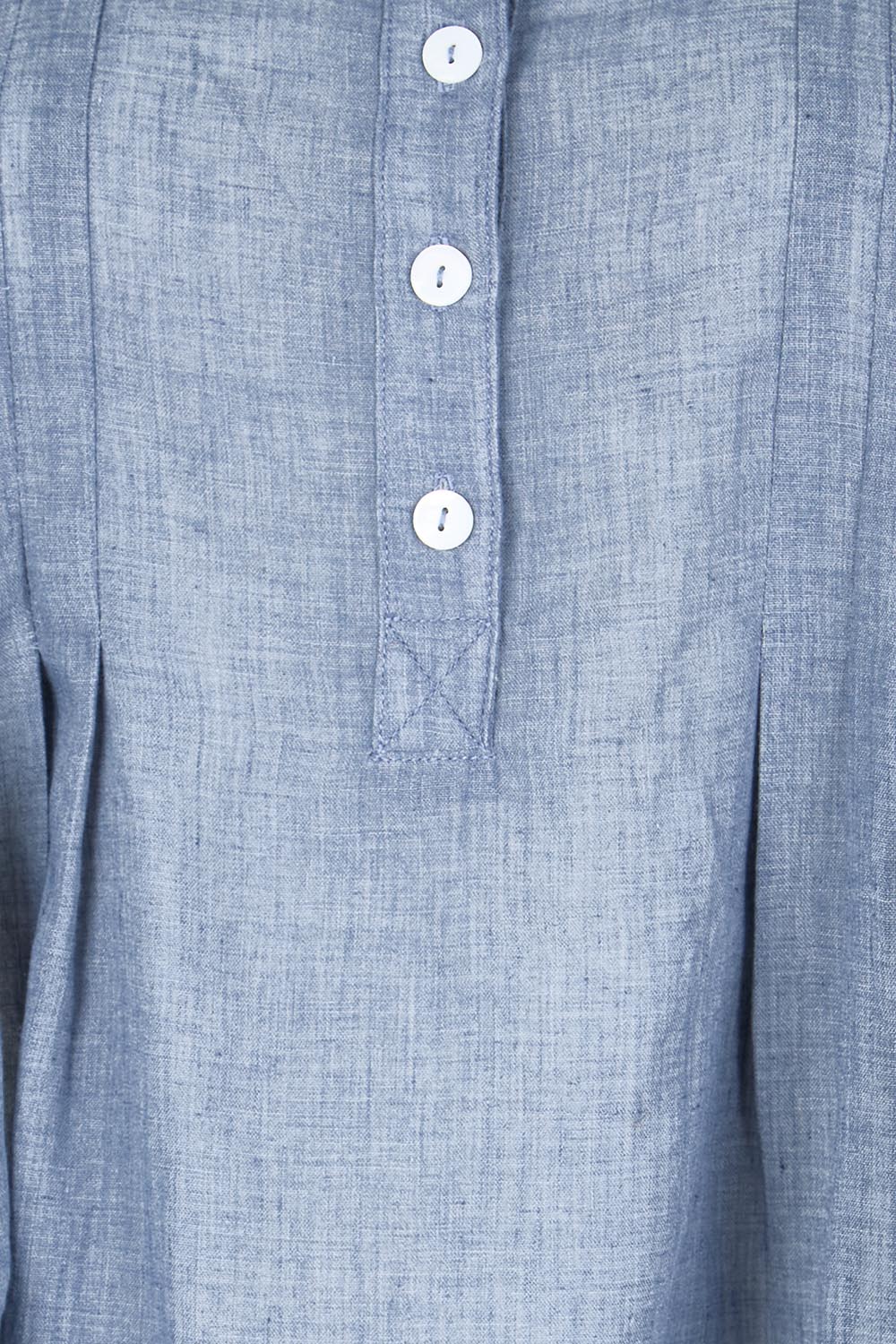 Product shot of the Pleated Delight Cotton Blouse – Denim in colour Denim, showing detail
