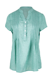 Product shot of the Pleated Delight Cotton Blouse – Mint in colour Mint, from the front