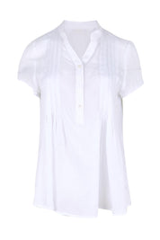 Product shot of the Pleated Delight Cotton Blouse – White in colour White, from the front