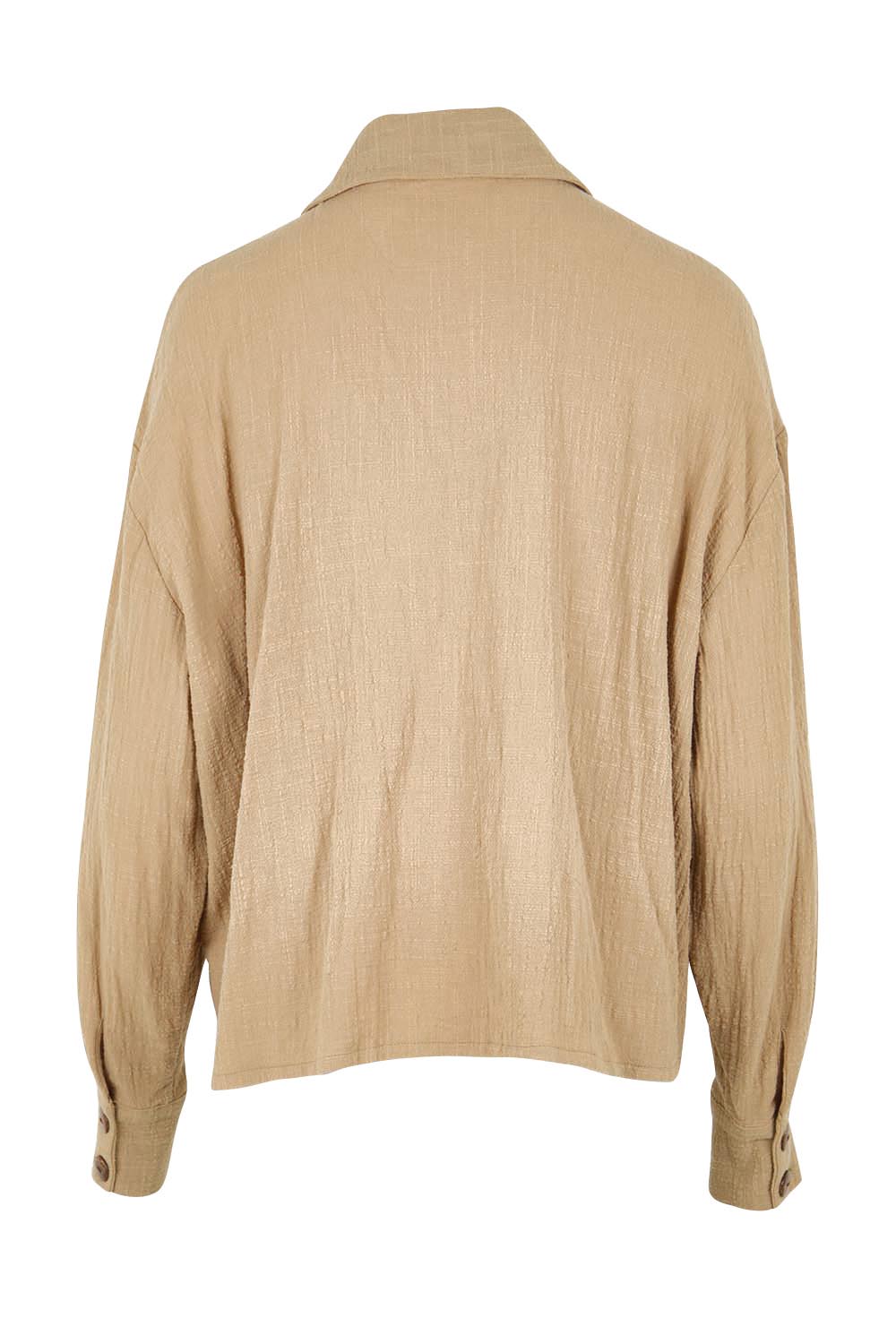 Product shot of the Cute As A Button Cotton Shirt - Rock in colour Rock, from the back
