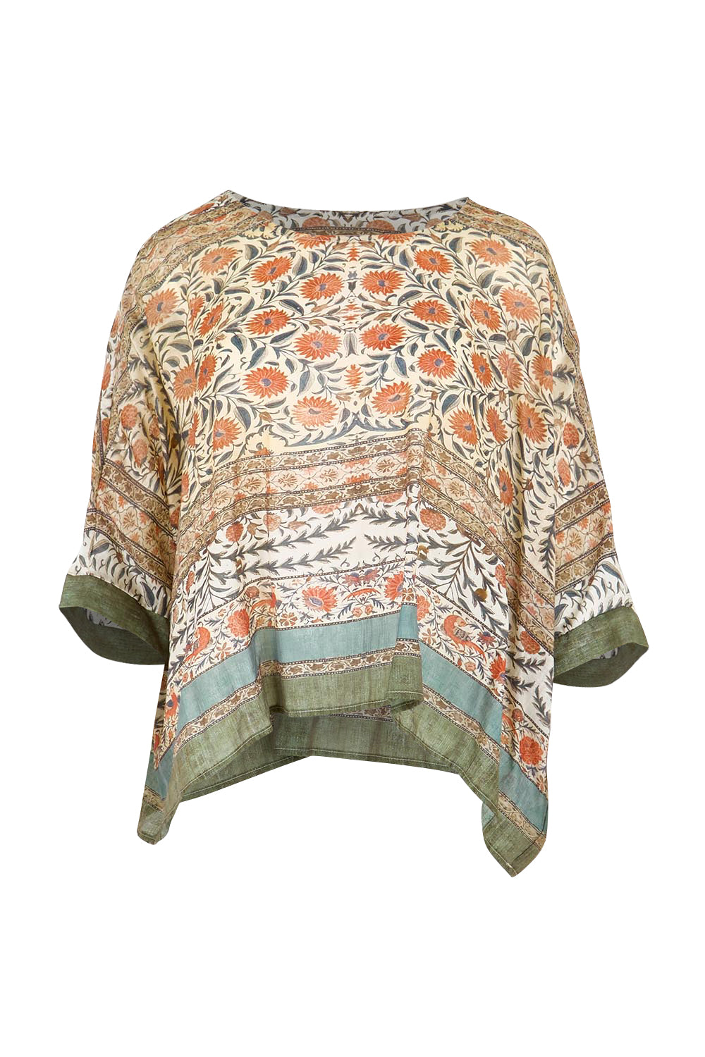 Product shot of the Marrakech Cape Top - Greenfleur in colour Greenfleur, from the front