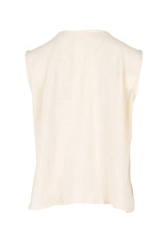 Product shot of the Out Of Office Woven Cotton Pleated Tank - Sand in colour Sand, from the back