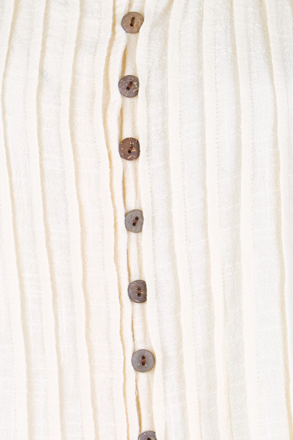 Product shot of the Out Of Office Woven Cotton Pleated Tank - Sand in colour Sand, showing detail
