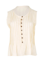 Product shot of the Out Of Office Woven Cotton Pleated Tank - Sand in colour Sand, from the front