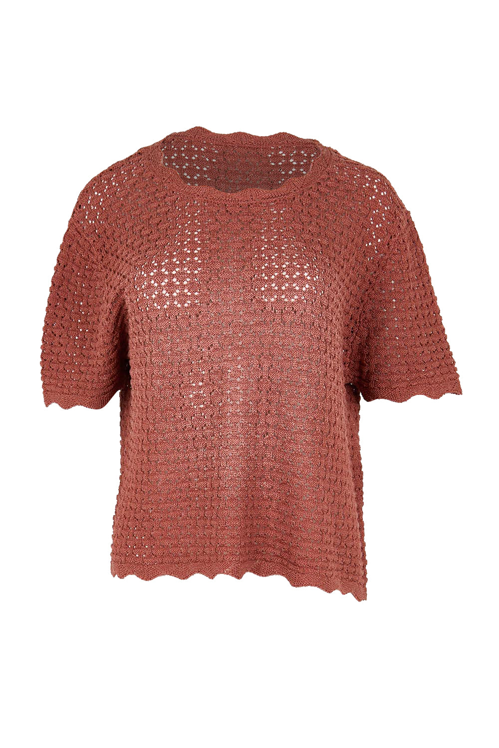 Product shot of the Sunset Stroll Knit Top - Rosewood in colour Rosewood, from the front