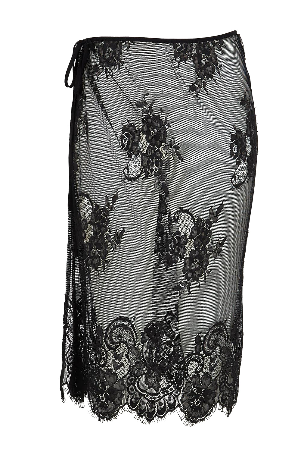 Product shot of the Last Dance Lace Overlay Skirt - Black in colour Black, from the front