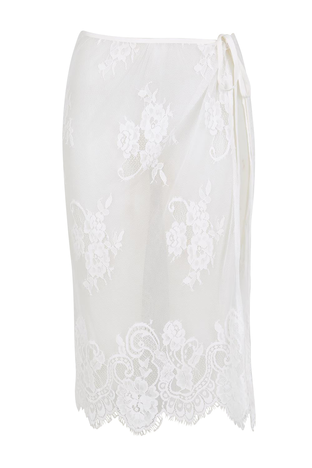 Product shot of the Last Dance Lace Overlay Skirt - White in colour White, from the front