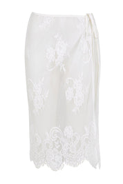 Product shot of the Last Dance Lace Overlay Skirt - White in colour White, from the front