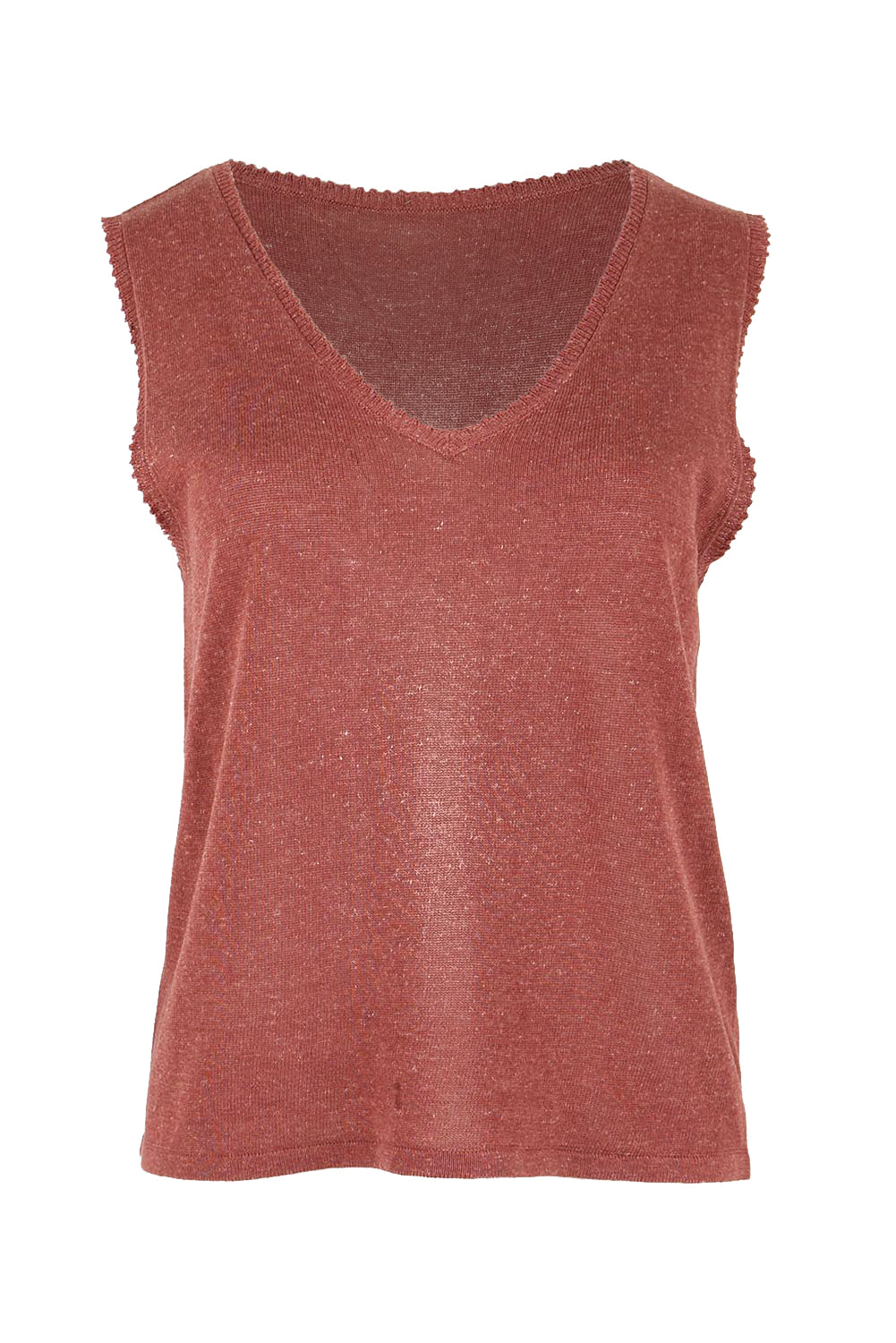 Product shot of the Golden Hour Knit Tank - Rosewood in colour Rosewood, from the front