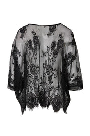 Product shot of the Last Dance Lace Throw Top - Black in colour Black, from the back
