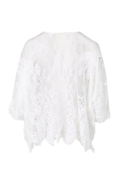 Product shot of the Last Dance Lace Throw Top - White in colour White, from the back