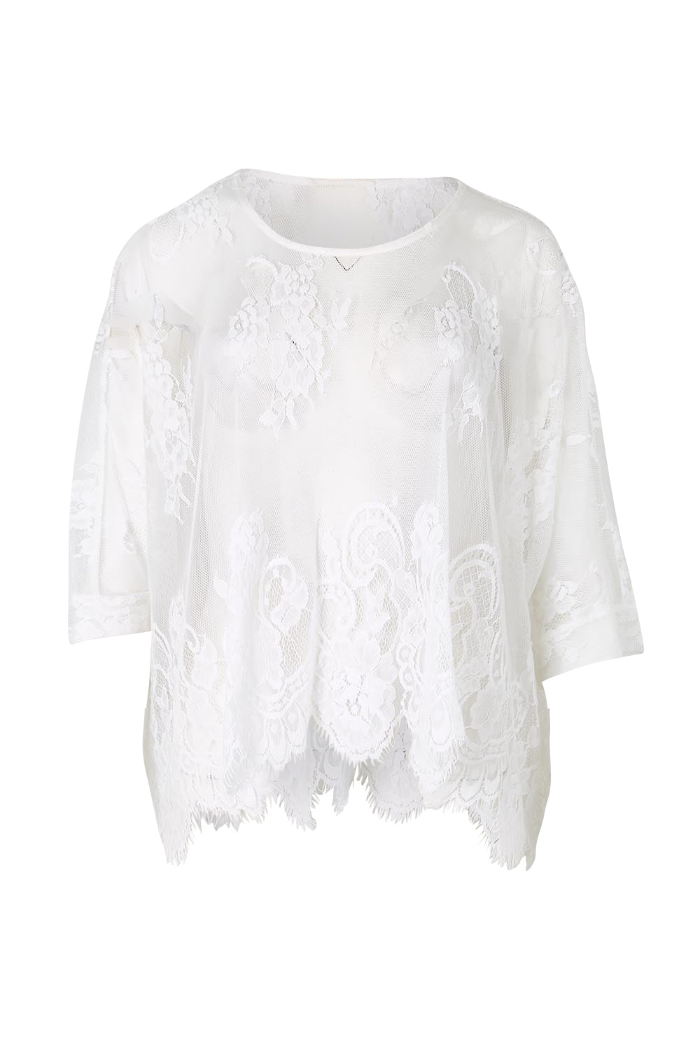 Product shot of the Last Dance Lace Throw Top - White in colour White, from the front