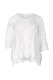 Product shot of the Last Dance Lace Throw Top - White in colour White, from the front