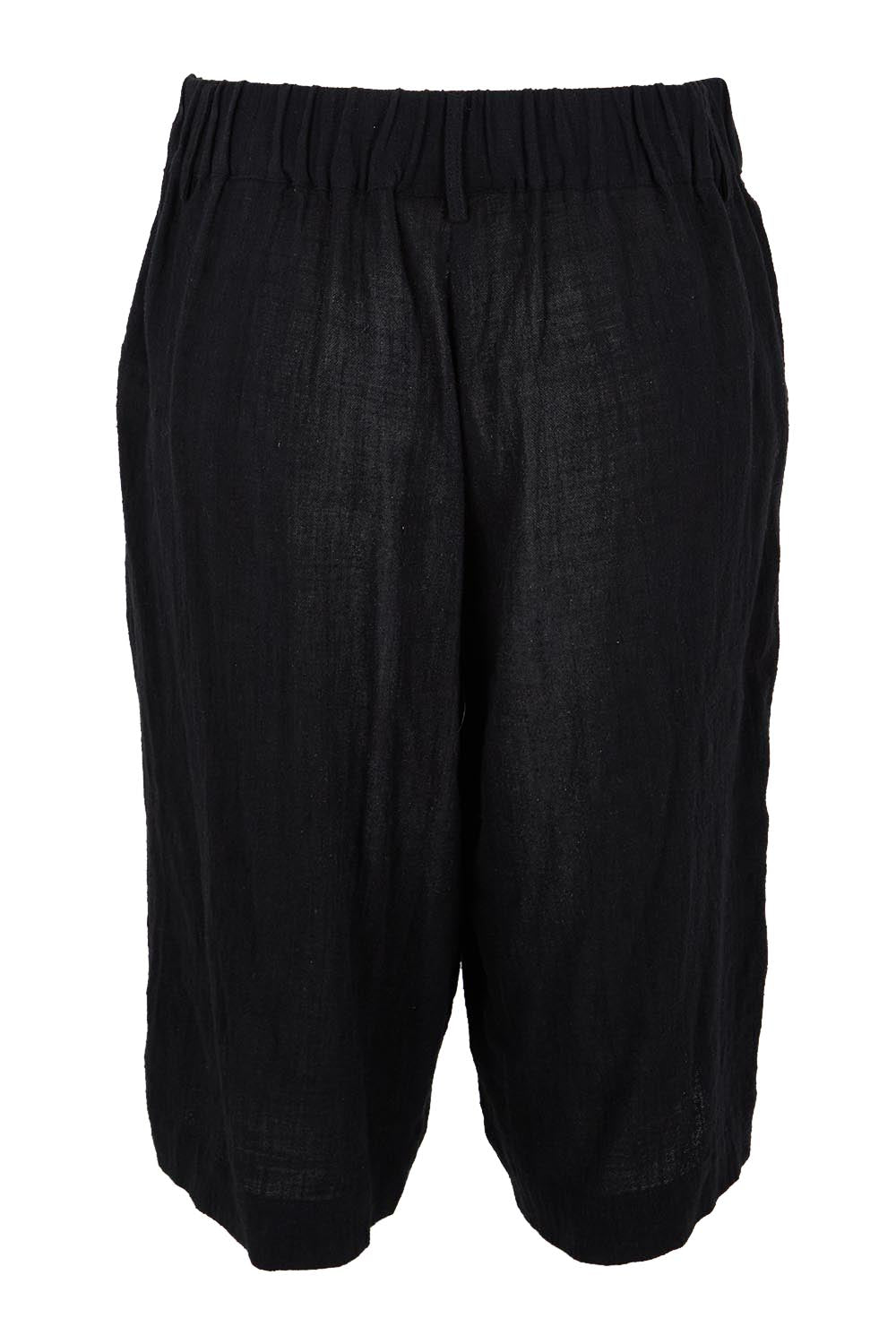Product shot of the Out Of Office Woven Cotton Longline Shorts - Black in colour Black, from the back