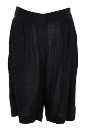 Product shot of the Out Of Office Woven Cotton Longline Shorts - Black in colour Black, from the front
