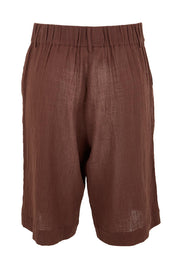 Product shot of the Out Of Office Woven Cotton Longline Shorts - Chocolate in colour Chocolate, from the back