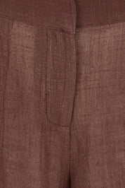 Product shot of the Out Of Office Woven Cotton Longline Shorts - Chocolate in colour Chocolate, showing detail