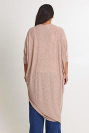Model Ashleigh wearing size 16 of the Falling For You Cardi in colour Natural, from the back