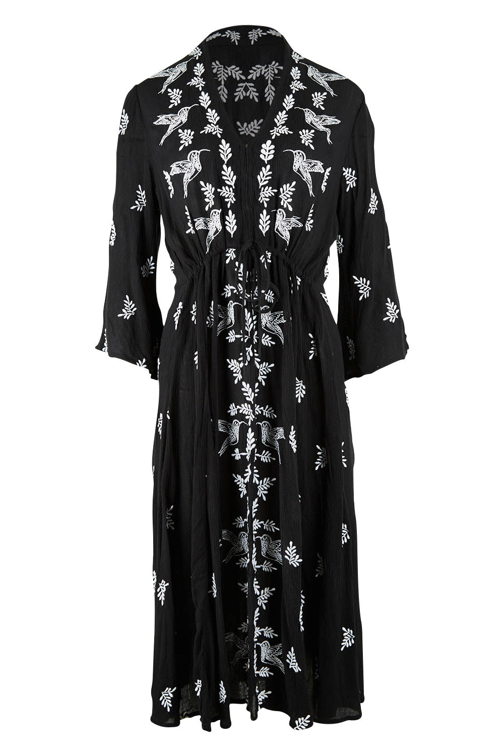 Product shot of the Dancing With Birds Midi Dress in colour Black (Black), from the front