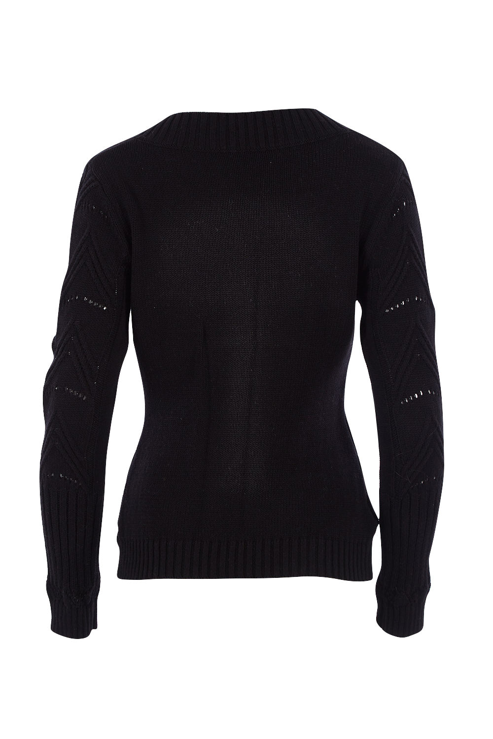 Product shot of the Fireside Button Cardigan in colour Black (Black), from the back