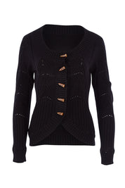 Product shot of the Fireside Button Cardigan in colour Black (Black), from the front