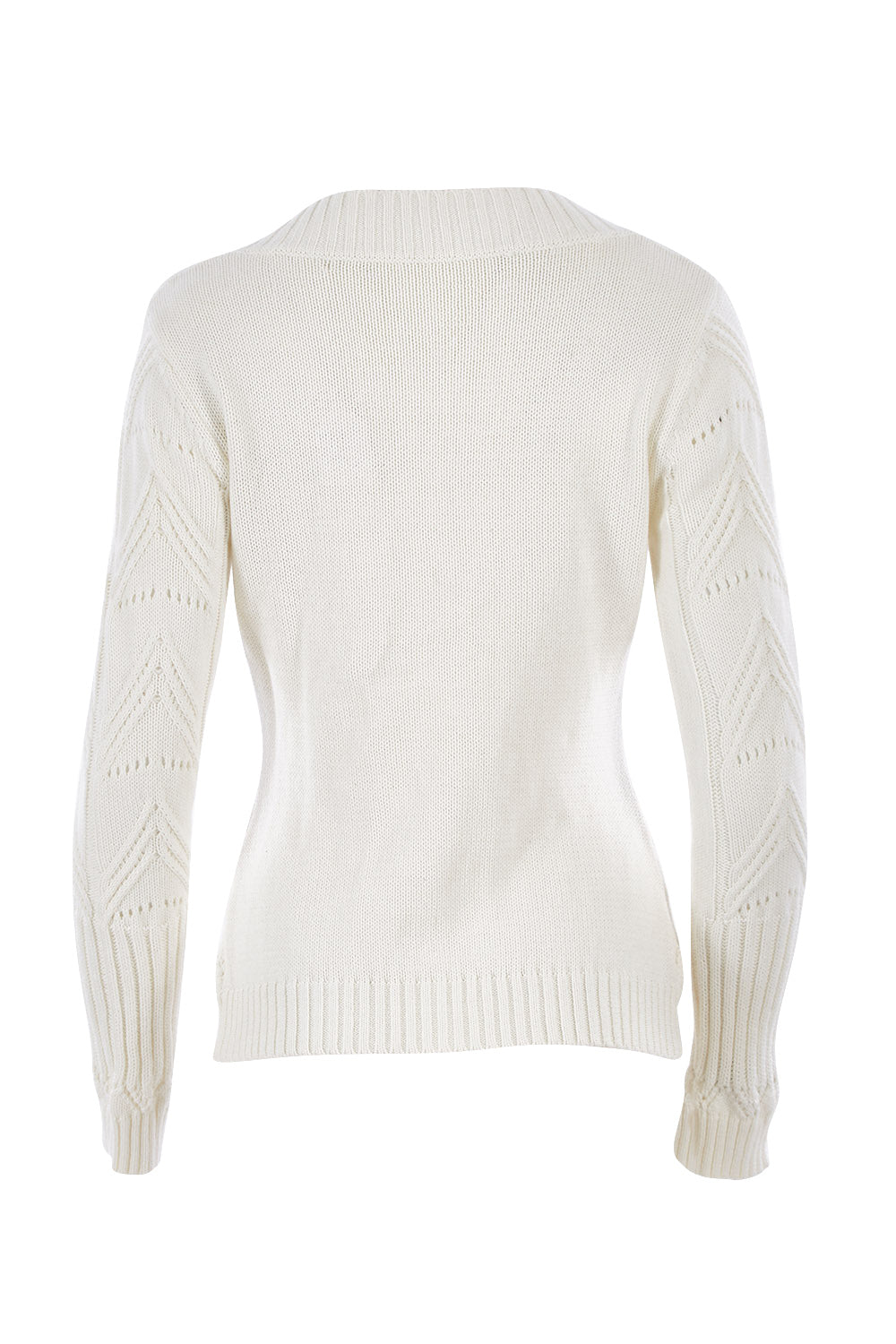 Product shot of the Fireside Button Cardigan in colour Snow (White), from the back