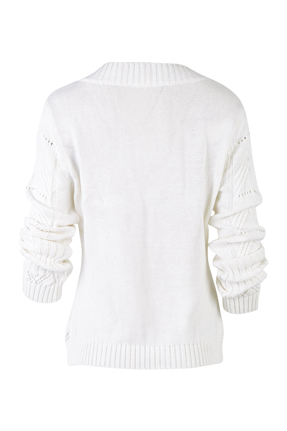 Product shot of the Fireside Button Cardigan in colour Snow (White), from the back